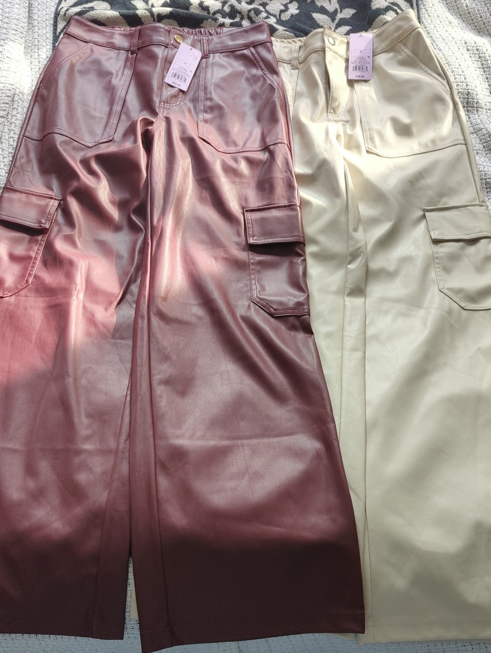 2 NWT Wild Fable High-Rise Wide-Leg Faux Leather Utility Cargo Pants Red & Cream